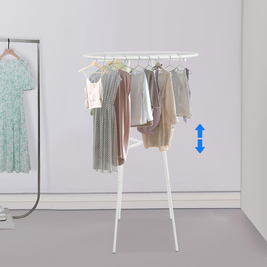 360-Degree Rotating Garment Rack, White Steel Round Display Rack for Clothing & Apparel, Adjustable Height 4 to 6 Feet for Store
