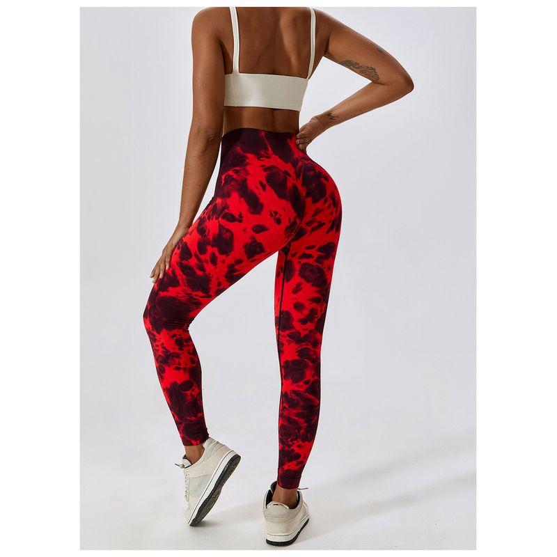 

Fashion Tie-Dye High Waist Hip Lift Autumn Fitness Trousers Red and Black S
