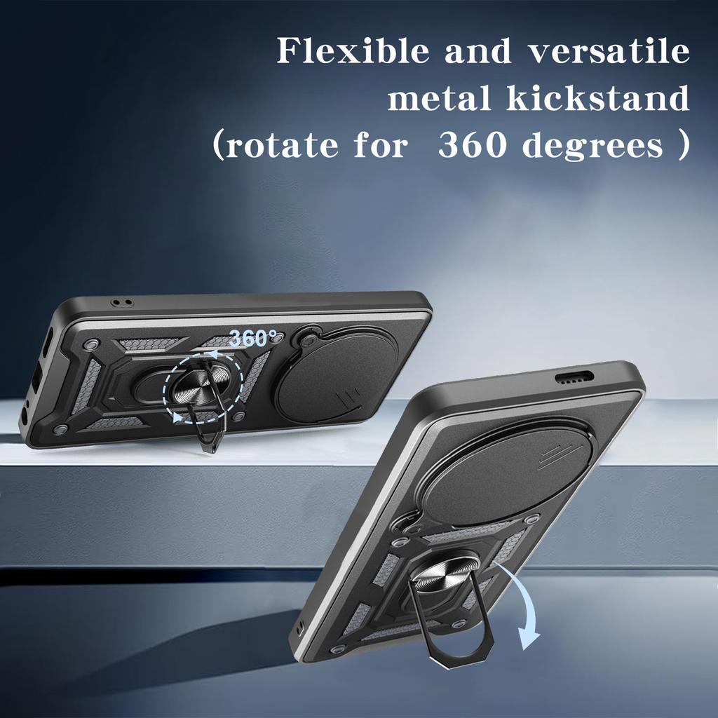 For Honor X60 5G/X9c Smart 5G Case with Slide Camera Lid PC+TPU Kickstand Phone Cover