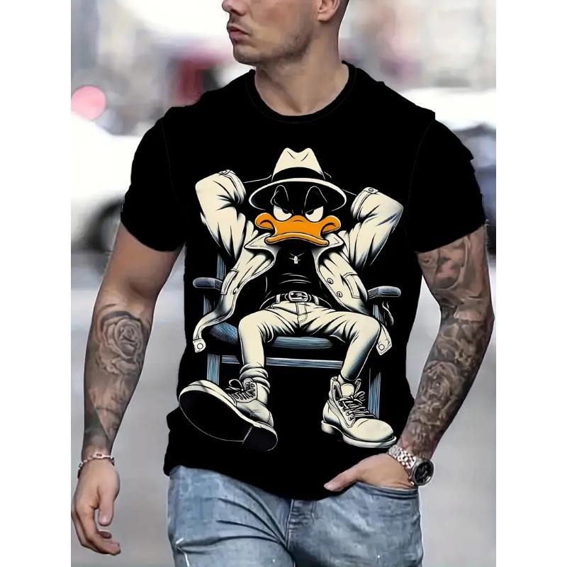 Fun Cartoon Duck Print Men's T-Shirt Casual Summer Casual Short Sleeve Pullover Fashion T-Shirts Outdoor Male Overszied Clothing