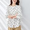 Polka Dot Round Neck Top Womens Long-sleeved Summer Comfortable Fit Everyday Tops Wood Ears Pure Cotton Top