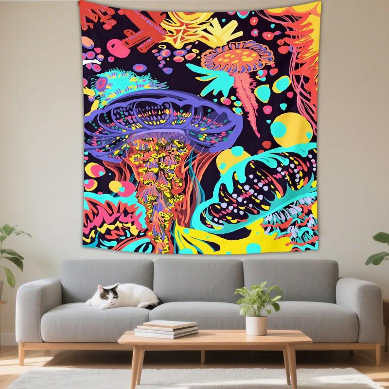 Boho Chic Wall Tapestry With Moon Phase Floral Starry Sky Design Bedroom Yoga Studio Decor