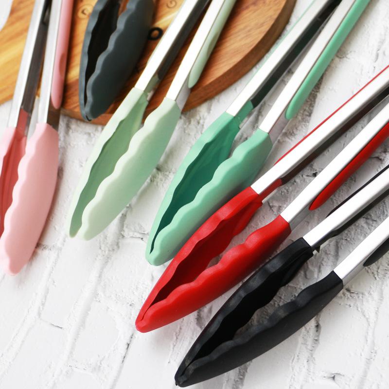Silicone Food Tong Stainless Steel Kitchen Tongs Silicone Non-slip Cooking Clip Clamp BBQ Salad Tools Grill Kitchen Accessories