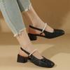 Fashion Women's Fashion Baotou Sandals Summer New Square Head Shallow Mouth Satin Beaded Slip-on Temperament Thick Heel Shoes