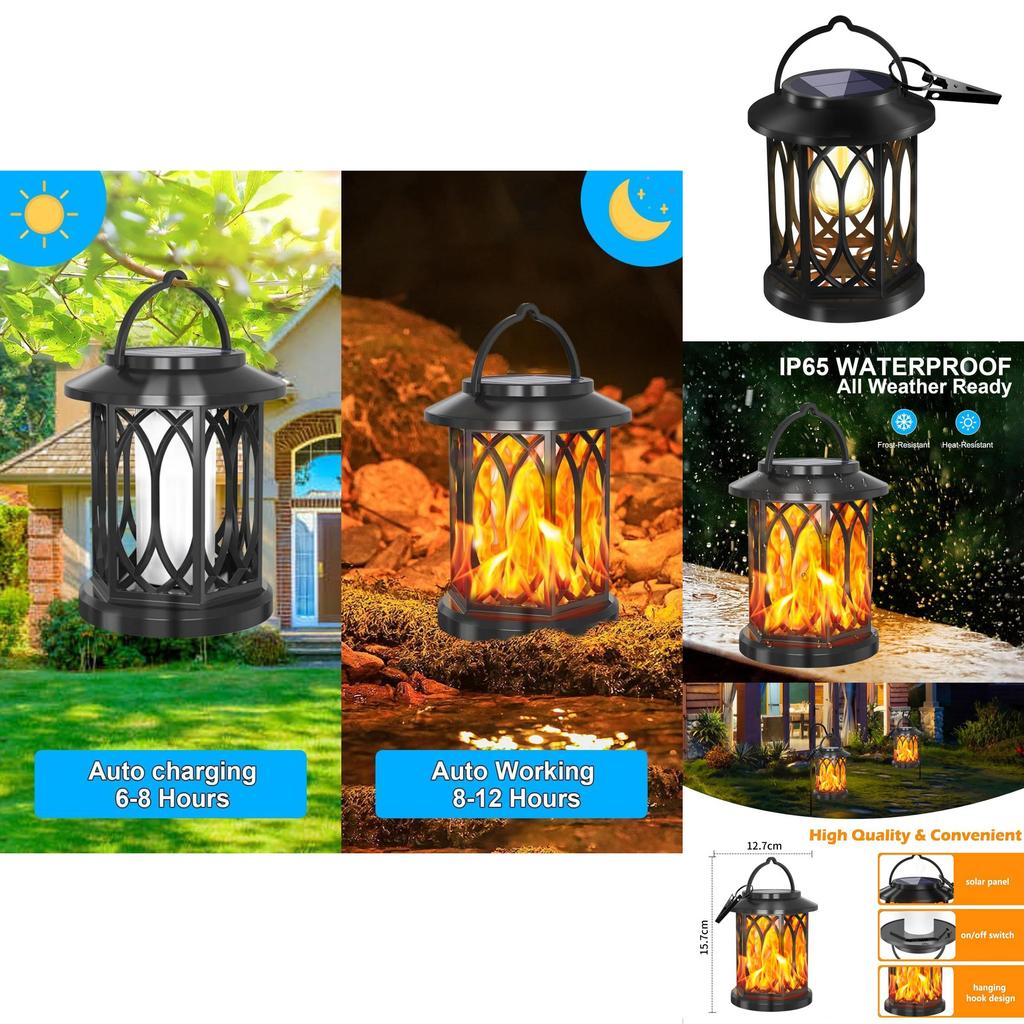 Solar Flame Lantern With Clip Outdoor Garden Landscape Lighting For Patio Decor