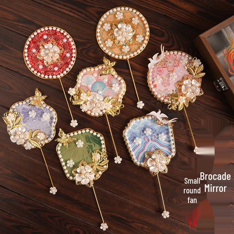 Miniature Song Brocade Round Fan DIY Kit - Peach Blossom