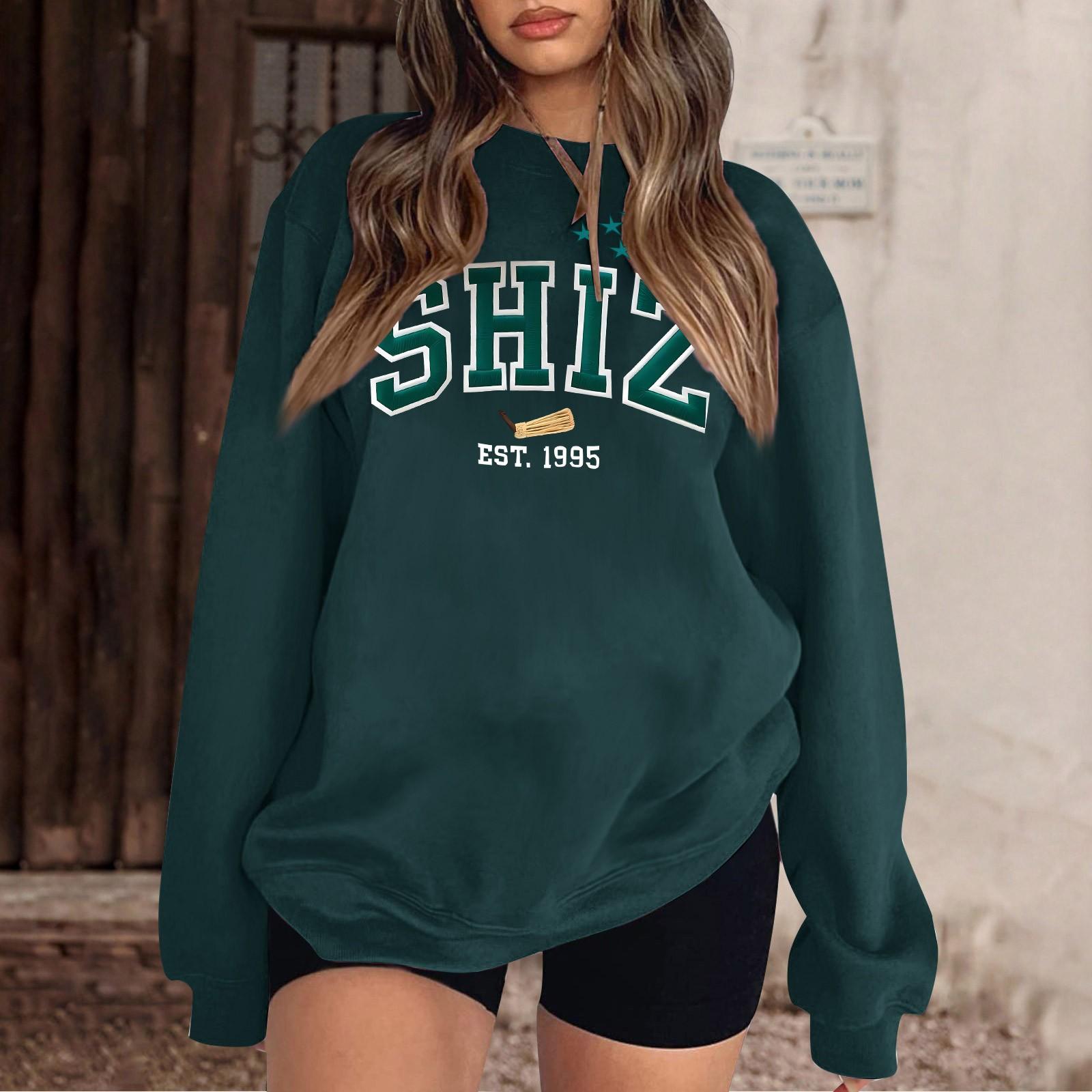 

Женская повседневная модная блузка с длинным рукавом и круглым вырезом с принтом и пуловером S