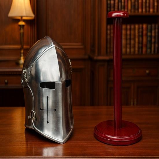 

Silver Barbuda Helmet Medieval Knight Role Play Helmet With Stand Liner And Chin Strap Gift Halloween