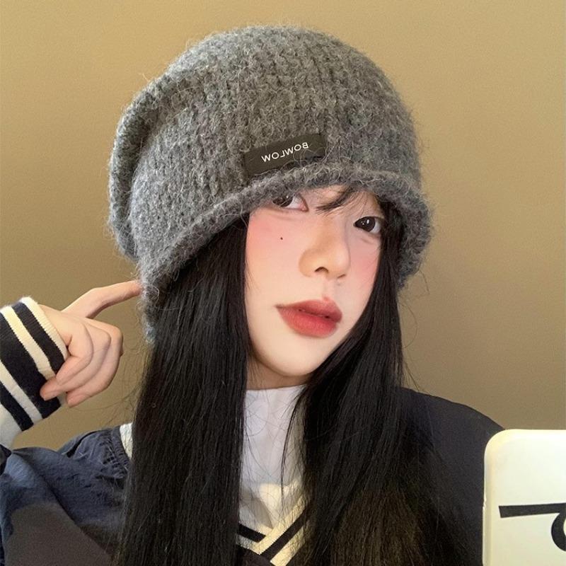 Pile hat women's autumn and winter crimping cold hat retro winter warm knitted hat