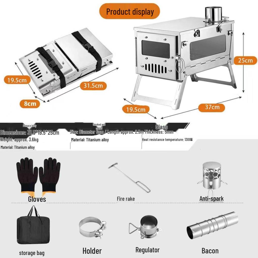 Lightweight Titanium Alloy Folding Stove for Outdoor Tent Heating and Hiking