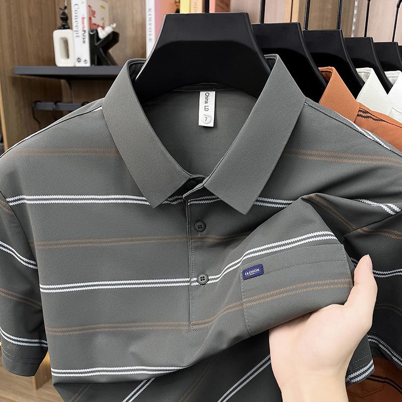 Polo Estiva a Righe da Uomo con Revers e Tasca Vera - Top Casual da Lavoro a Maniche Corte