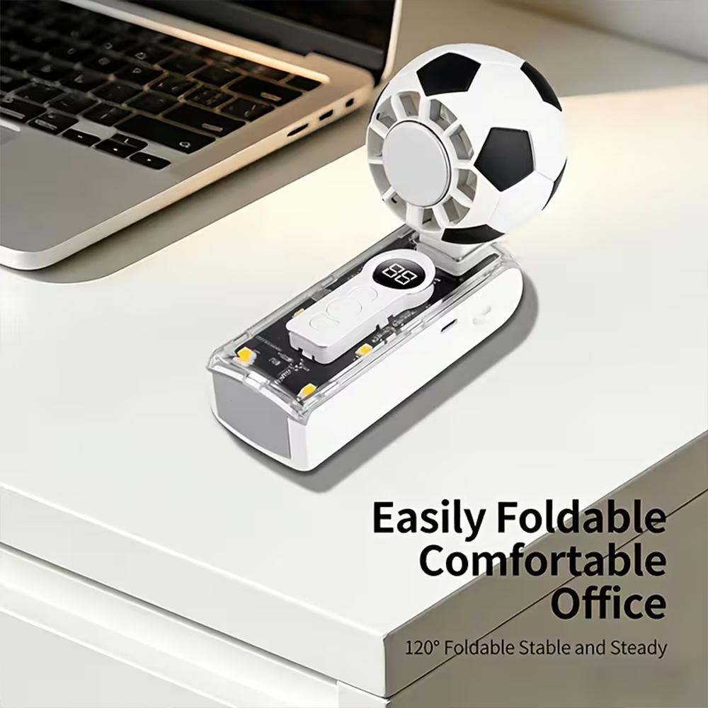 Portable Handheld Turbo Fan with Ice Cooling Football Design Mecha-style USB Rechargeable Mini Fan 100-speed Wind and LED Flash