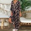 Floral Print Maxi Dress for Women Plus Size Long Sleeve V Neck Loose Fit