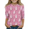 Children's 3/4 Sleeve Tops Casual Christmas Print T Shirt Round Neck Pullover Blouse