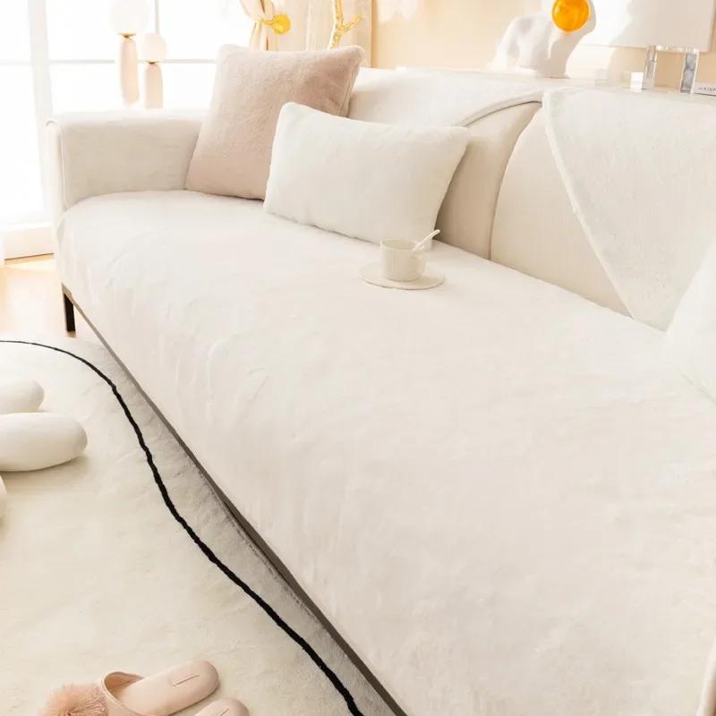 Winter Sofa Mat with Cat Feeling High Grade Anti Slip Thick Plush Sofa Cover Solid Light Luxury Seat Cushion Cover