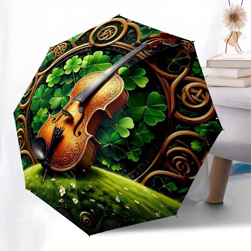 Irish Clover Violin Wall Art DecorUmbrella, PortableFold Compact Umbrella for Men & Women Gift