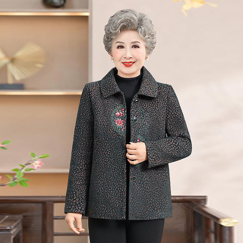 

Mother s 2026 Spring & Autumn Lapel Jacket: Stylish Loose-Fit for Middle-Aged & Elderly Women. 2XL (52-60 kg) темно-зеленого