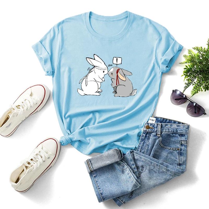 

Wangxian Mo Dao Zu Shi футболки женские хлопковые милые мультфильмы «Неукротимые целующиеся кролики» футболка аниме Harajuku женская одежда 4XL