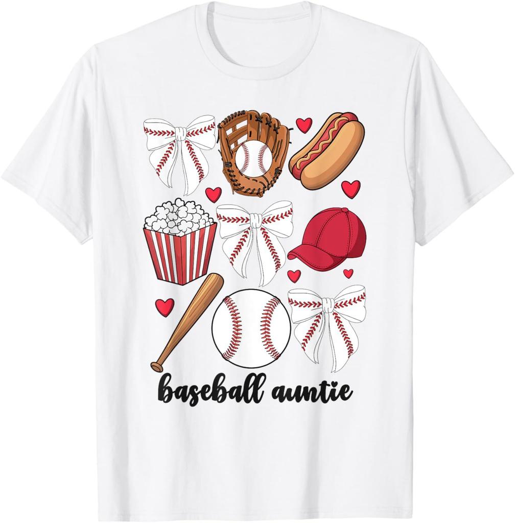 Baseball Auntie Coquette Bow For Women Nephew Baseball Aunt T-Shirt