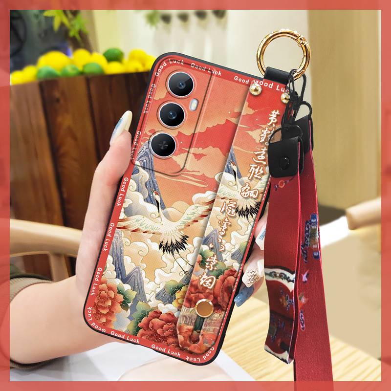 Elderly lady Waterproof Phone Case For Realme C65 Chinese style Fashion Lanyard Ring Silicone Soft case Dirt-resistant