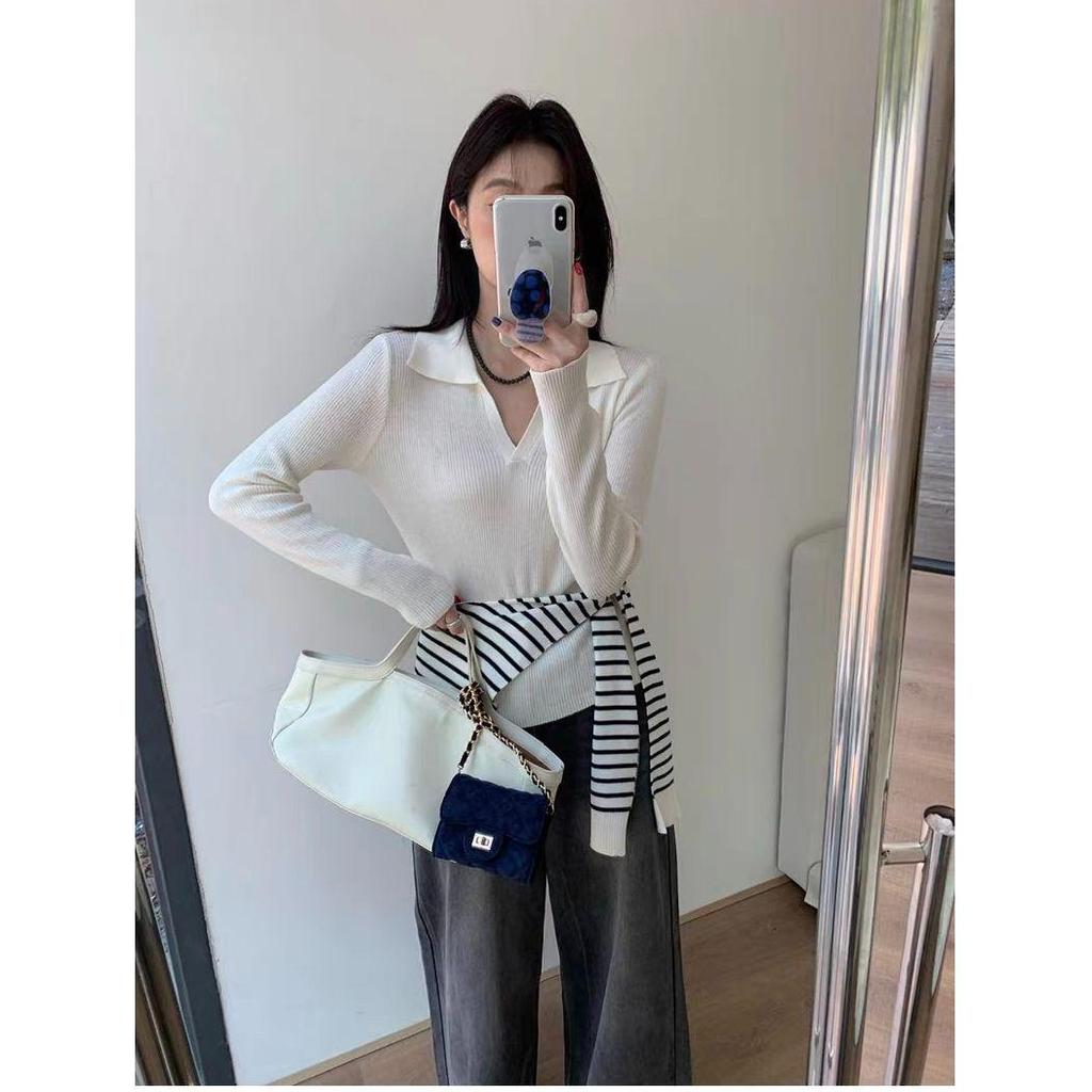 Women's Grey Striped Slim-Fit Long Sleeve Sweater, Autumn 2025 Collection