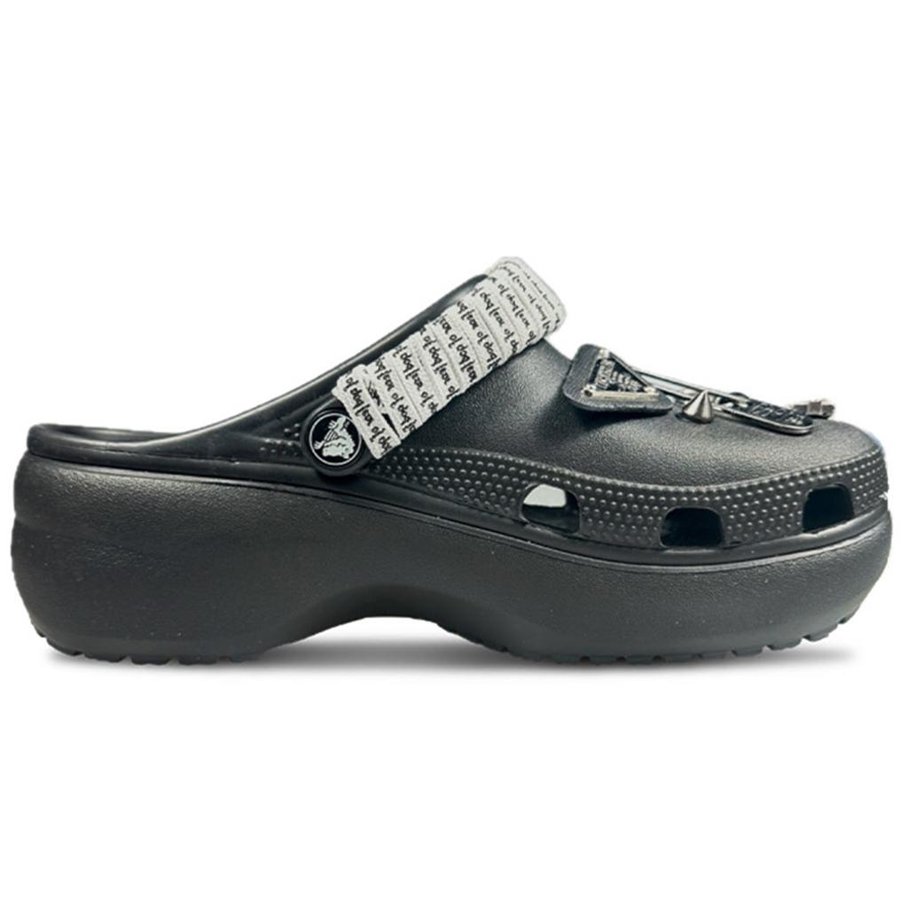 Crocs Classic Platform Clog Devil's Whisper Fashion Trend Spring and Summer Versatile Hole Shoes Women's Black Gift Box Edition
