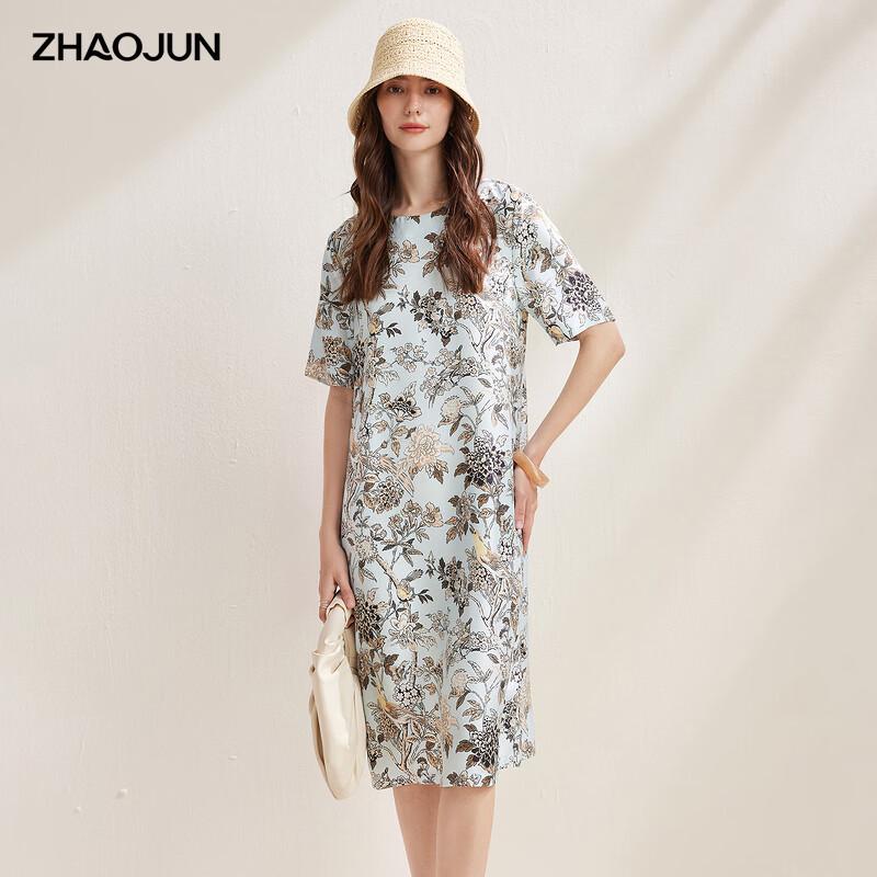 Zhaojun Women s 2026 S/S Printed Silk Twill Short-Sleeve Dress L