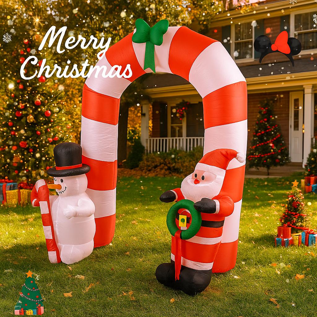 7.87FT Inflatable Toy Arch Snowman Santa Decorations Xmas Yard Lawn Home Party Decor With LED Lit Christmas Supplies Ornaments