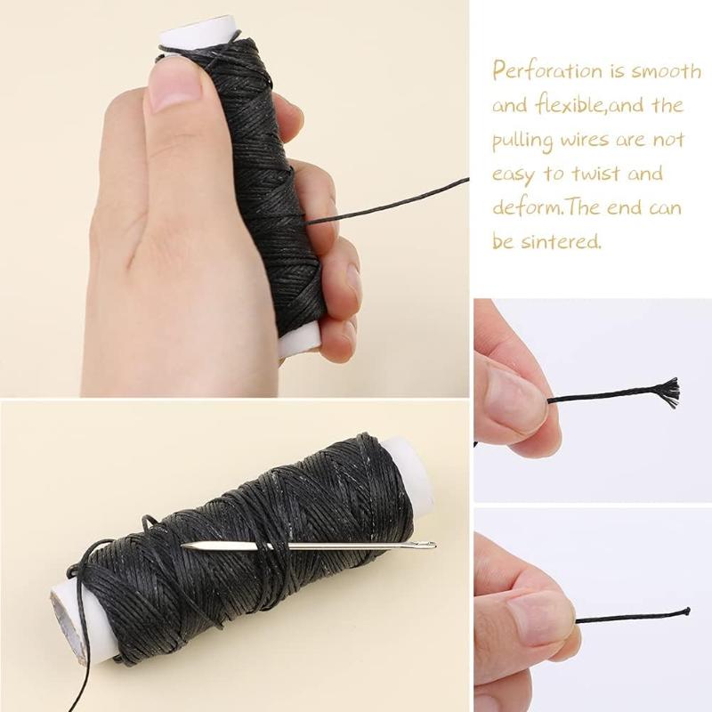 32 Yards Waxed Thread and Leather Repair Needles for Home Upholstery, Carpet, Canvas Repair and Sewing (Black)