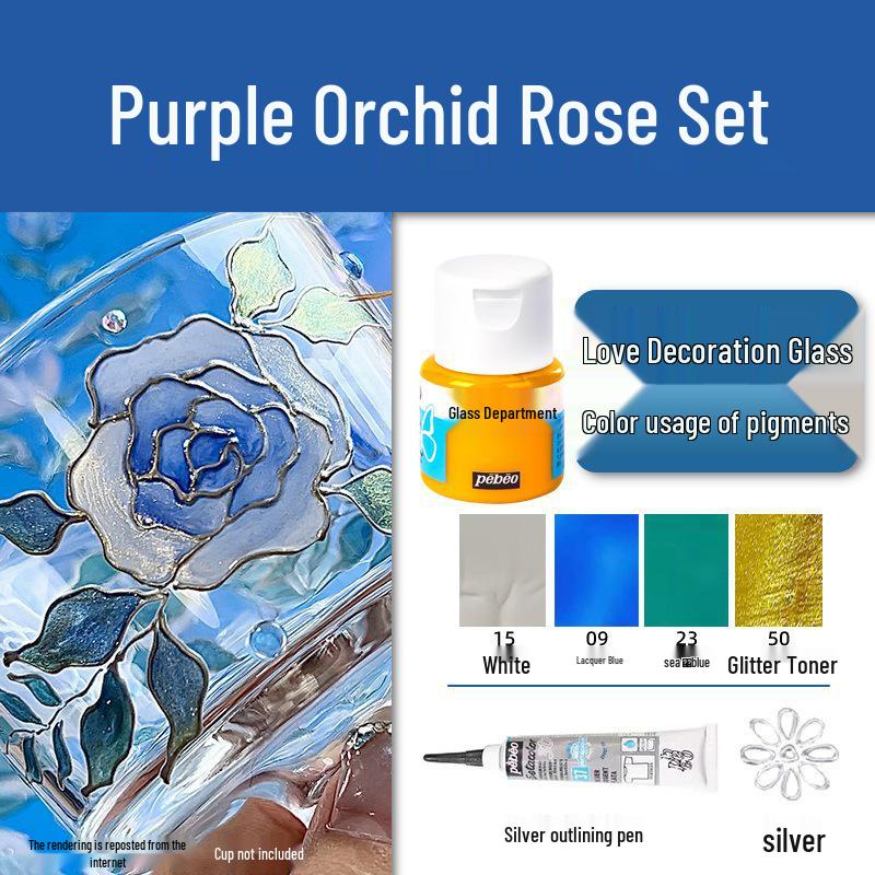 Rose Jasmine Moonlit Night Glass Paint Set with Osmanthus Scent and Gold Edge Hand-Painted Cup & Outlining Pen