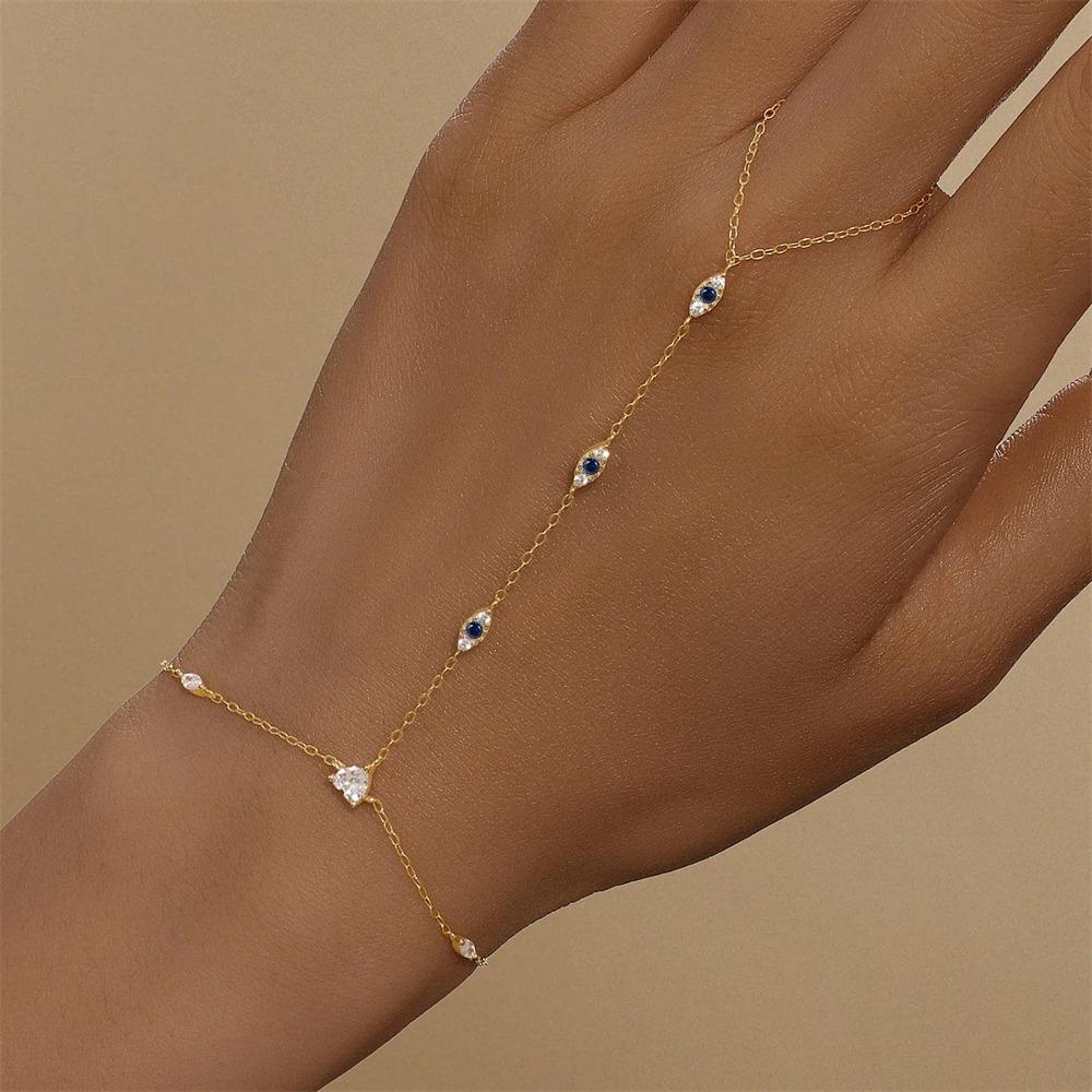 CANNER 925 Silber Herzform Blütenblatt CZ Funkelnder Zirkon Armband Ring Kette Für Frauen Minimalismus Handkette Armbänder
