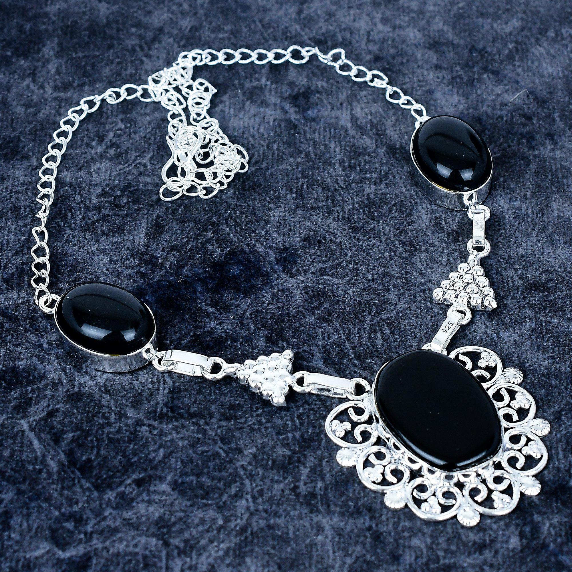 

Black Onyx Gemstone Handmade 925 Sterling Silver Jewelry Necklace 18 MM-3493