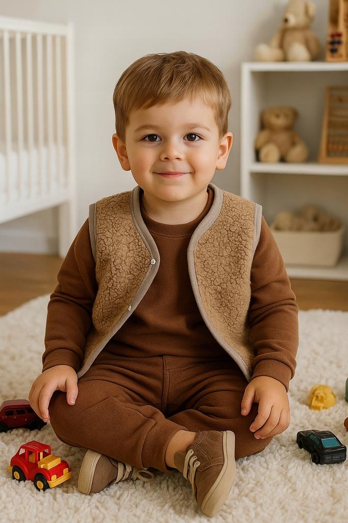 Warm Children' Vest 92 Sleeveless Sheepskin Jacket Beige