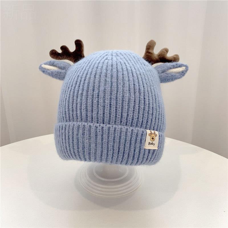 Infants and Toddlers Knitted Wool Hat Autumn and Winter Children's Christmas Antlers Thickened Warm Hat Ear Protector Pullover Hat 2080-1