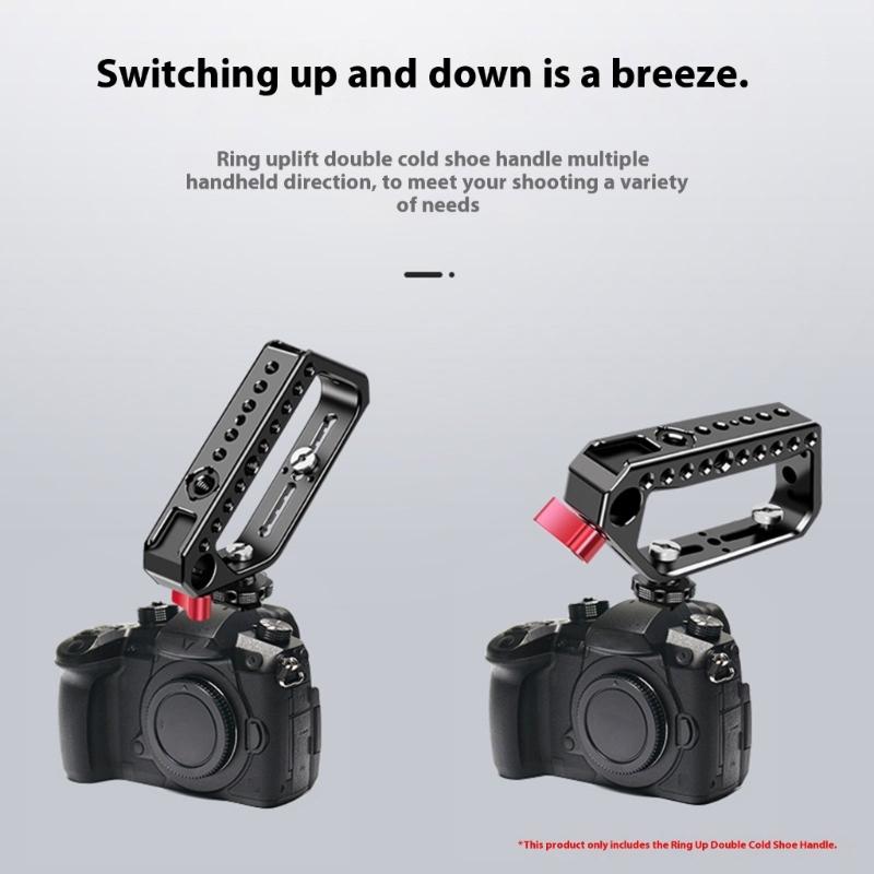Aluminum Alloy Top Handle Grip DSLR Camera Cage with Double Cold Shoe Mounts 1/4 /3/8 Hole For Accessory Compatibility
