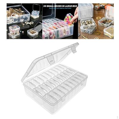 Clear Organizer Box Jewelry Storage 30 Grids Beads Container Case for Nail Decorations