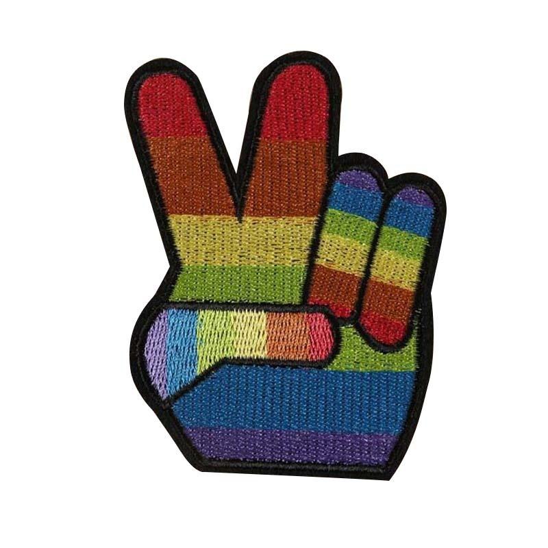 

2Pcs Rainbow Peace Sign Hand Victory & LGBT Pride Peace Fingers Embroidered Patch Iron on Applique різнокольоровий