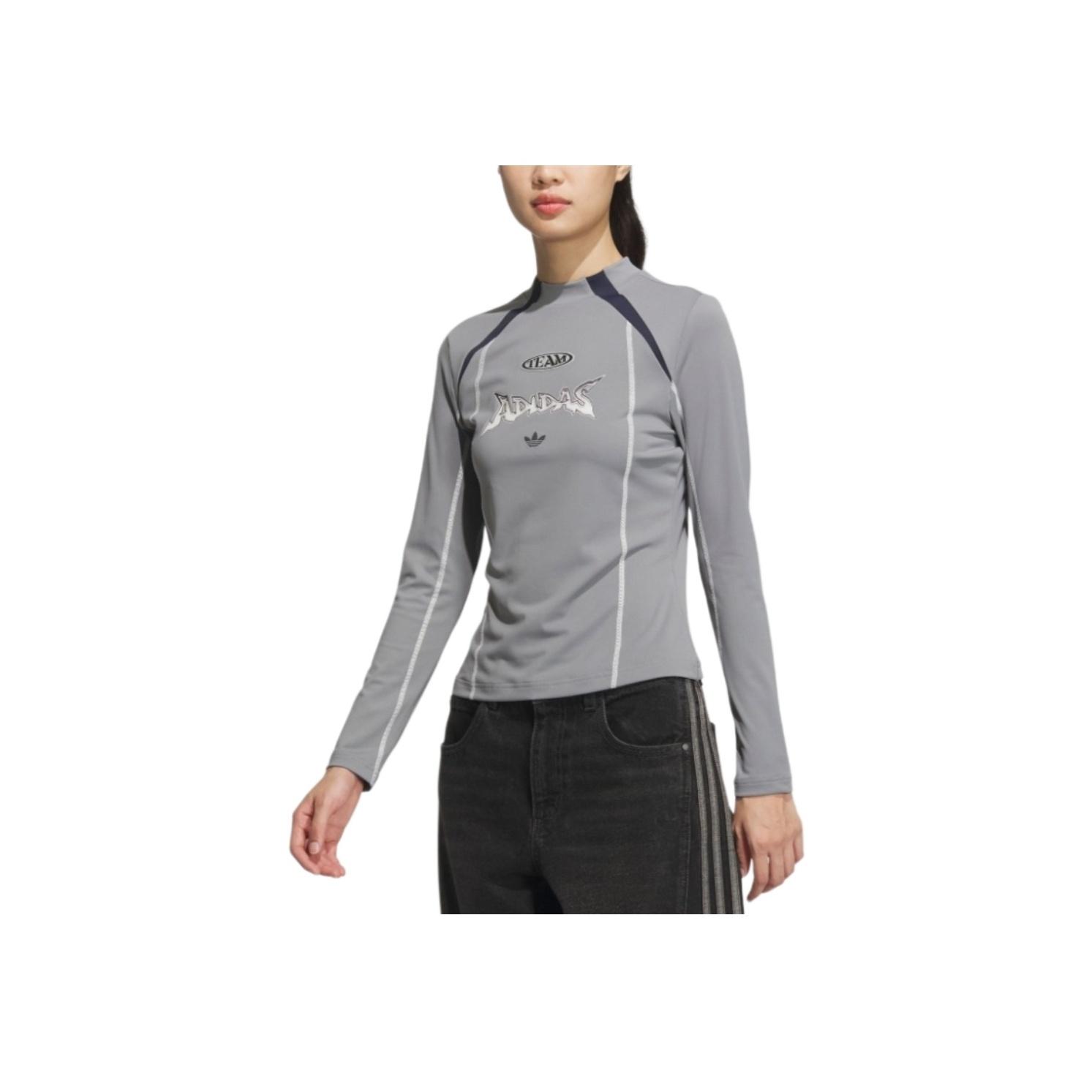 

Adidas Оригинальная классическая спортивная серия облегающая футболка с длинным рукавом и воротником-стойкой женские топы серый JM8030 L