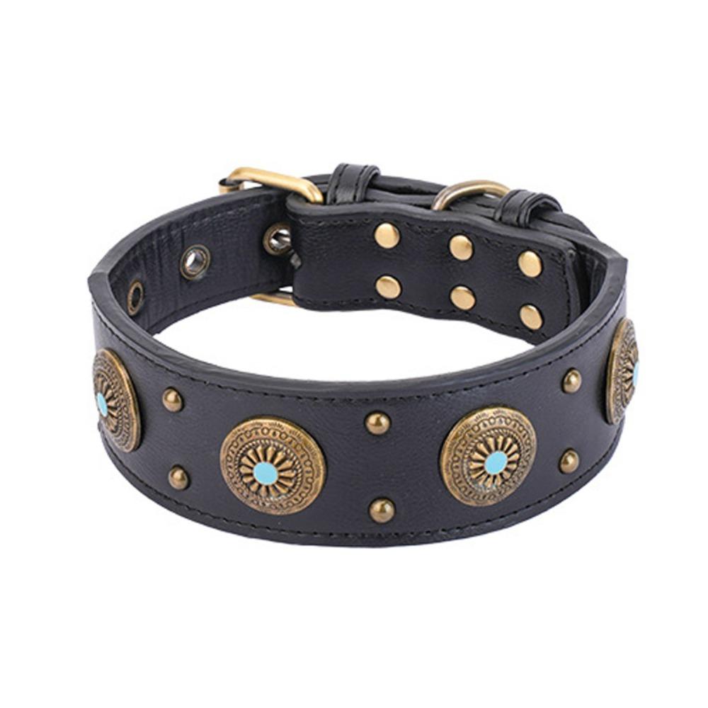Vintage Leather Dog Collar Exquisite Puppy Necklace Bulldog Pet Collar  Medium Large-sized Dog