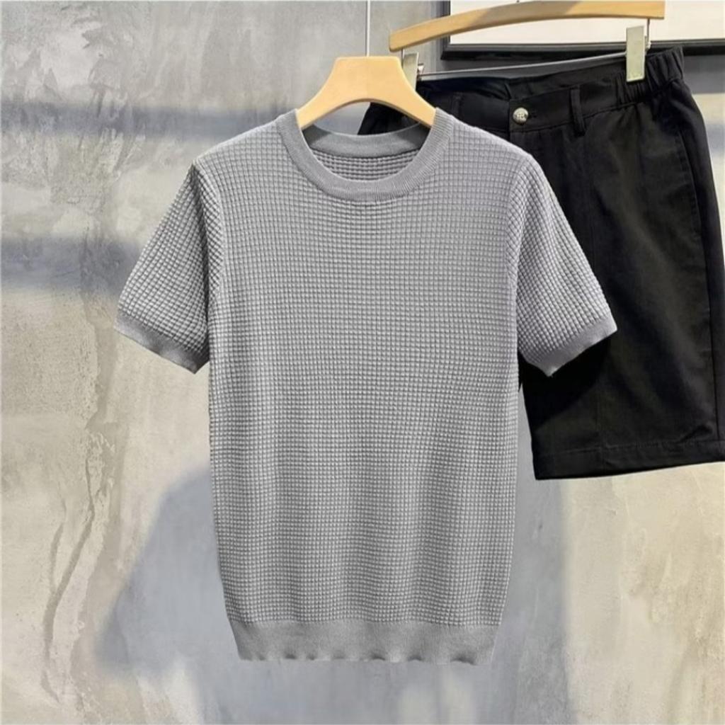 Pánská košile slim-fit - Krátký rukáv, Pletená rayonová tkanina, Jednobarevná, Ležérní styl pro všechna roční období, Ležérní košile | Moderní košile | Pletená