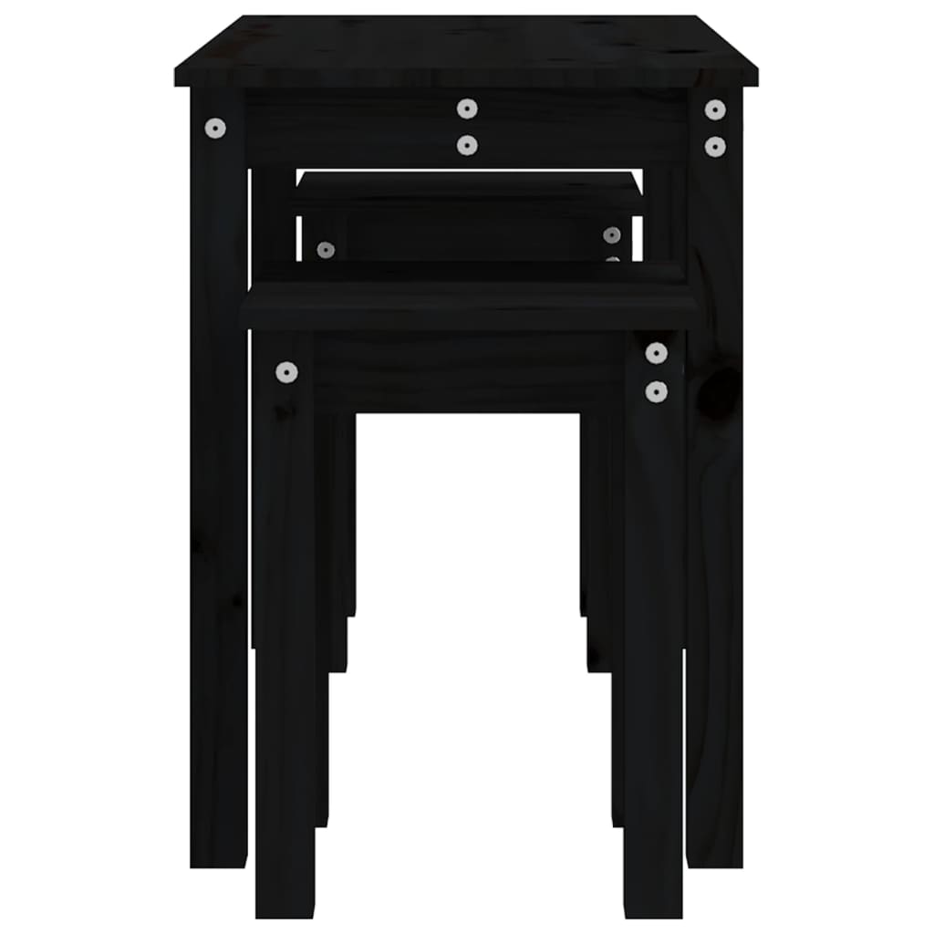Vidaxl Nesting Tables, 3 Pcs, Black, Solid Pine Wood