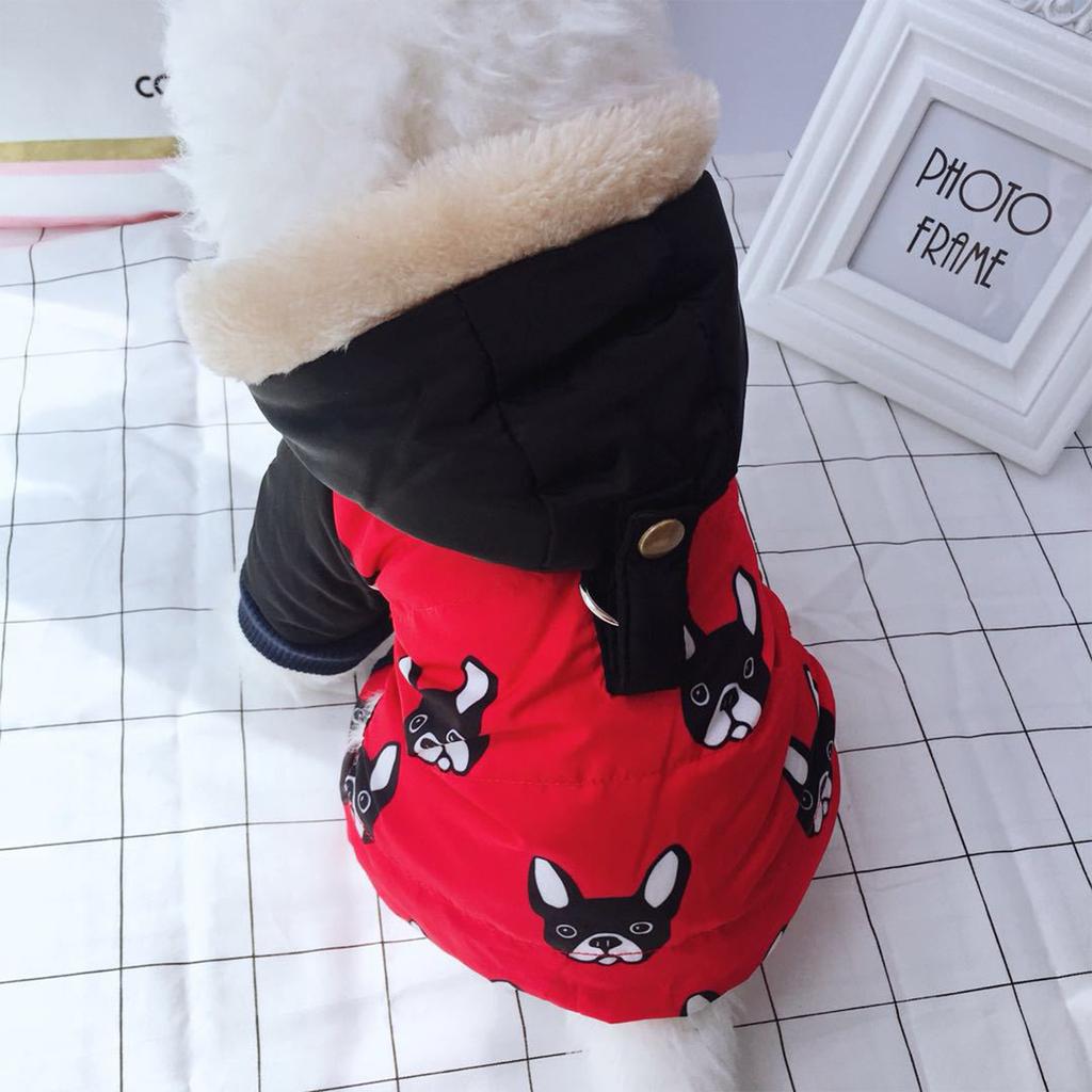 Small Dog Winter Jumpsuit Fleece Lined Cotton Pet Clothes Hooded Warm Outfit for Puppies and Small Breeds Soft Comfortable Material