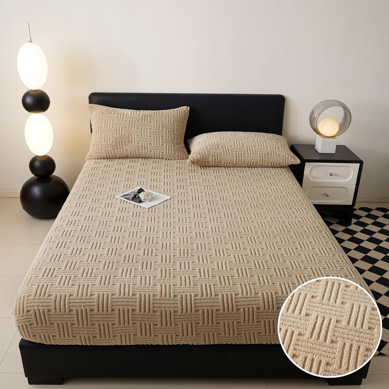 Jacquard Fitted Sheet Bedding Soft Warm Mattress Cover Thick Bed Cover Anti-mites Winter Non-slip Mattress Protective Cover 1pc