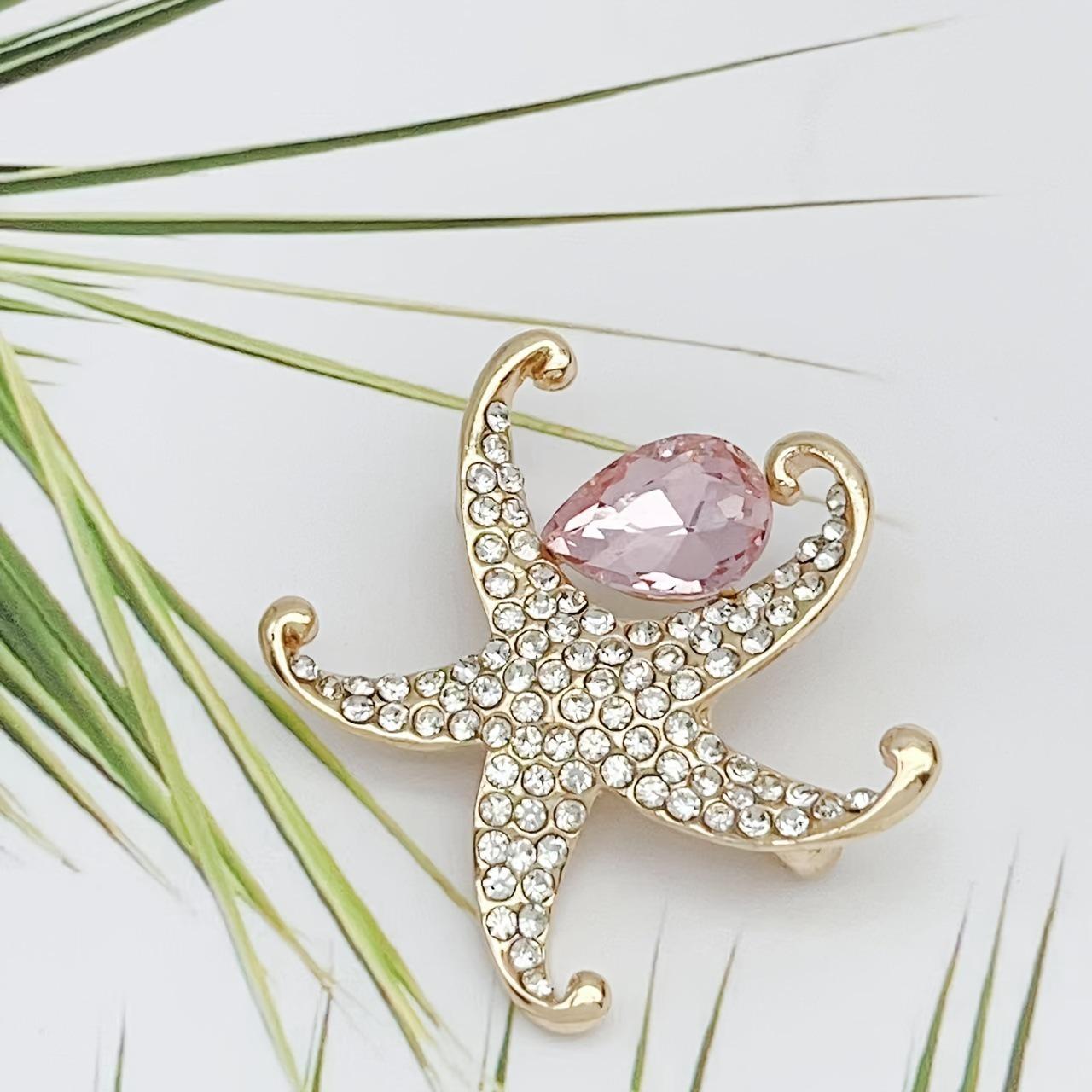 European Retro Rhinestone Starfish Brooch - Fashionable and Creative Jewelry Piece for Women