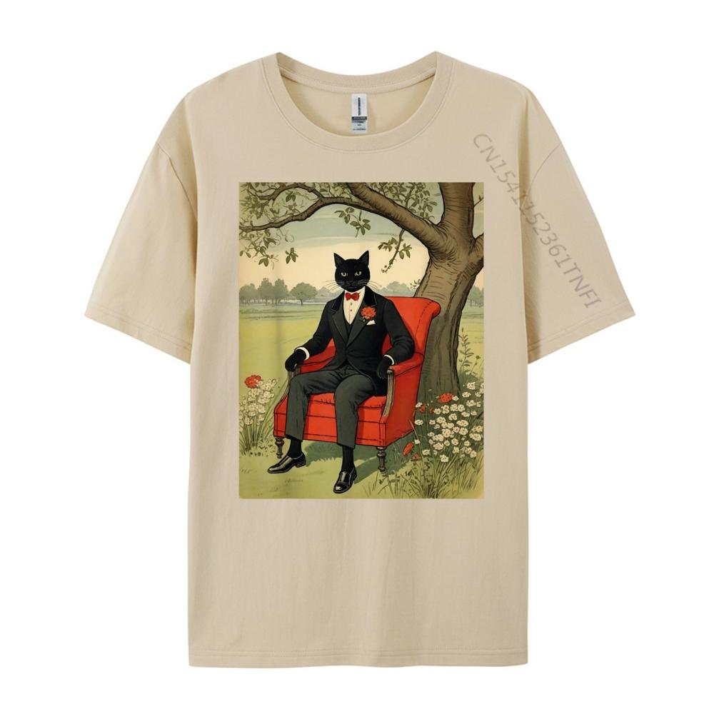 Funny Black Cat Sitting On An Armchair In Nature Oversized T Shirt Men T Shirt Men Tshirts Father's Day