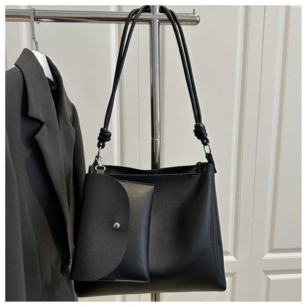 Two Sets Of Casual Solid Colour Large Capacity Retro Fashion Texture Shoulder Tote Bag For Women