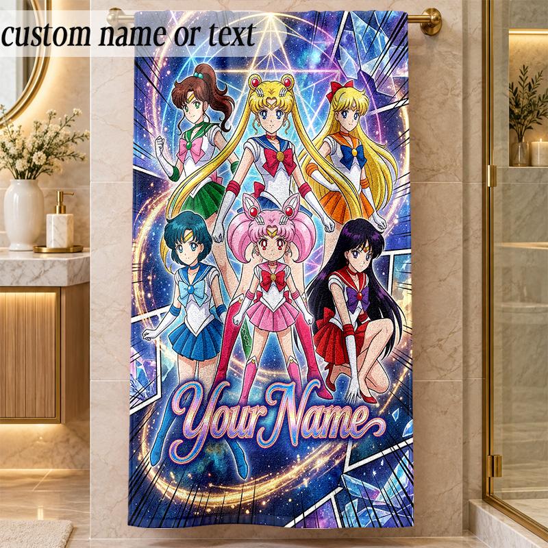 Beach TowelSailor Moon Custom Name Text Personalized Soft Towel for Beach Pool Indoor Home Decor Gift