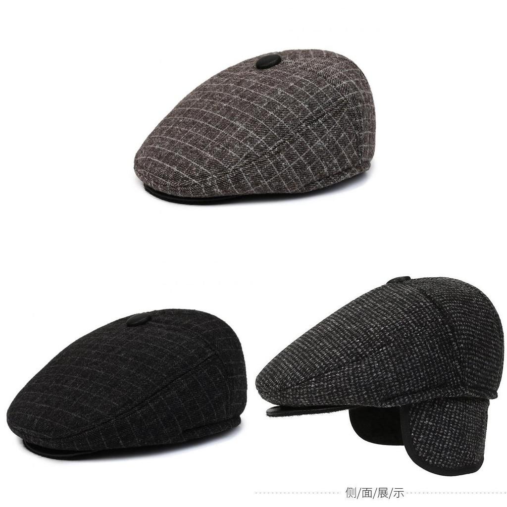 Checkered Men Pattern Duckbill Hat Ear Protection Cotton Cap Headwear Outdoor