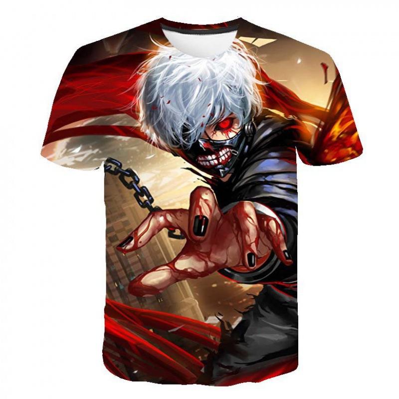 Tokyo Ghoul 3D Digital Print T-Shirt for Men Boys, Anime Cartoon Graphic Tee, Breathable Polyester Short Sleeve, Casual Streetwear Tops