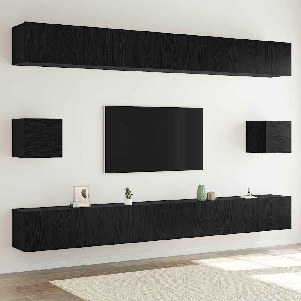 TV Cabinet Set 8 pcs Black Oak Effect Wood Based Material